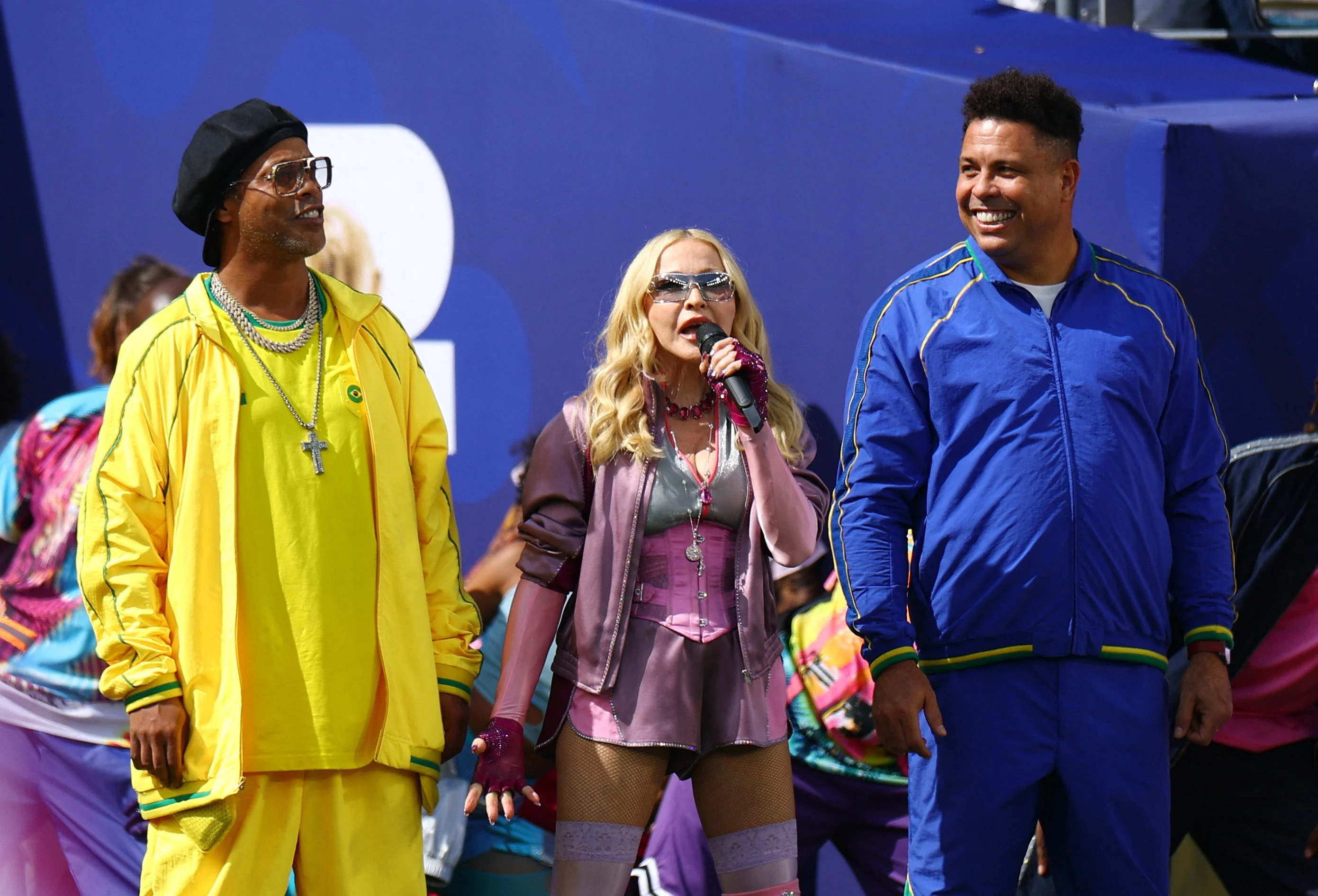Brazilian legends Ronaldinho and Ronaldo joined Madonna during the first ever Fifa World Cup final halftime show